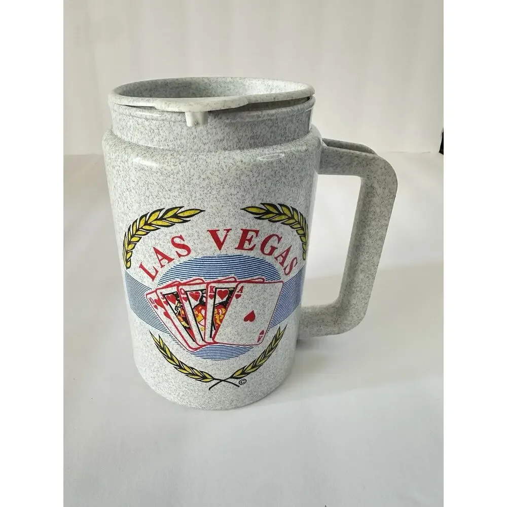 Vintage Whirley Las Vegas Souvenir Travel Mug Playing Cards Speckled Plastic Lid